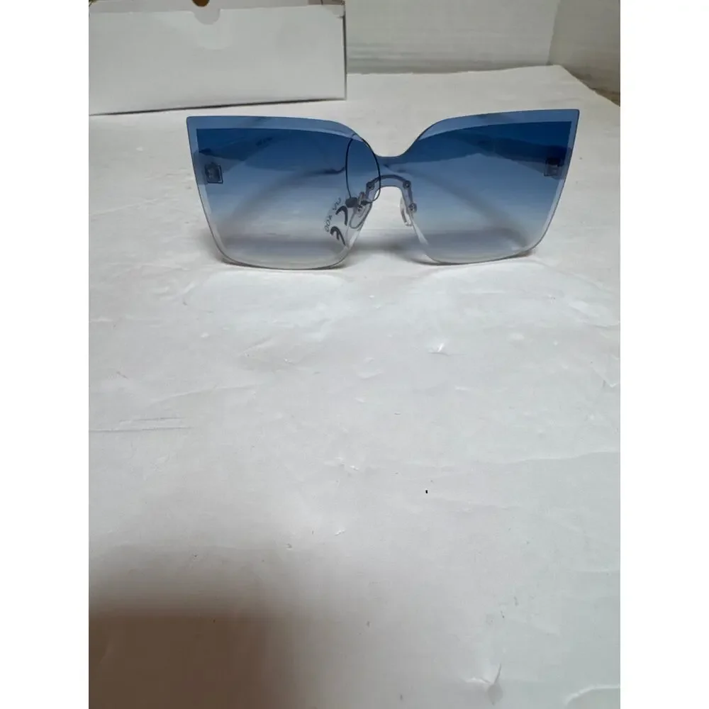 Rimless Cat Eye Sunglasses UV400 Women Light Blue Lens White New